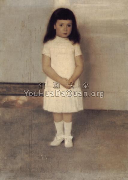 A Portrait of a Standing Girl in White - 费尔南德·赫诺普夫